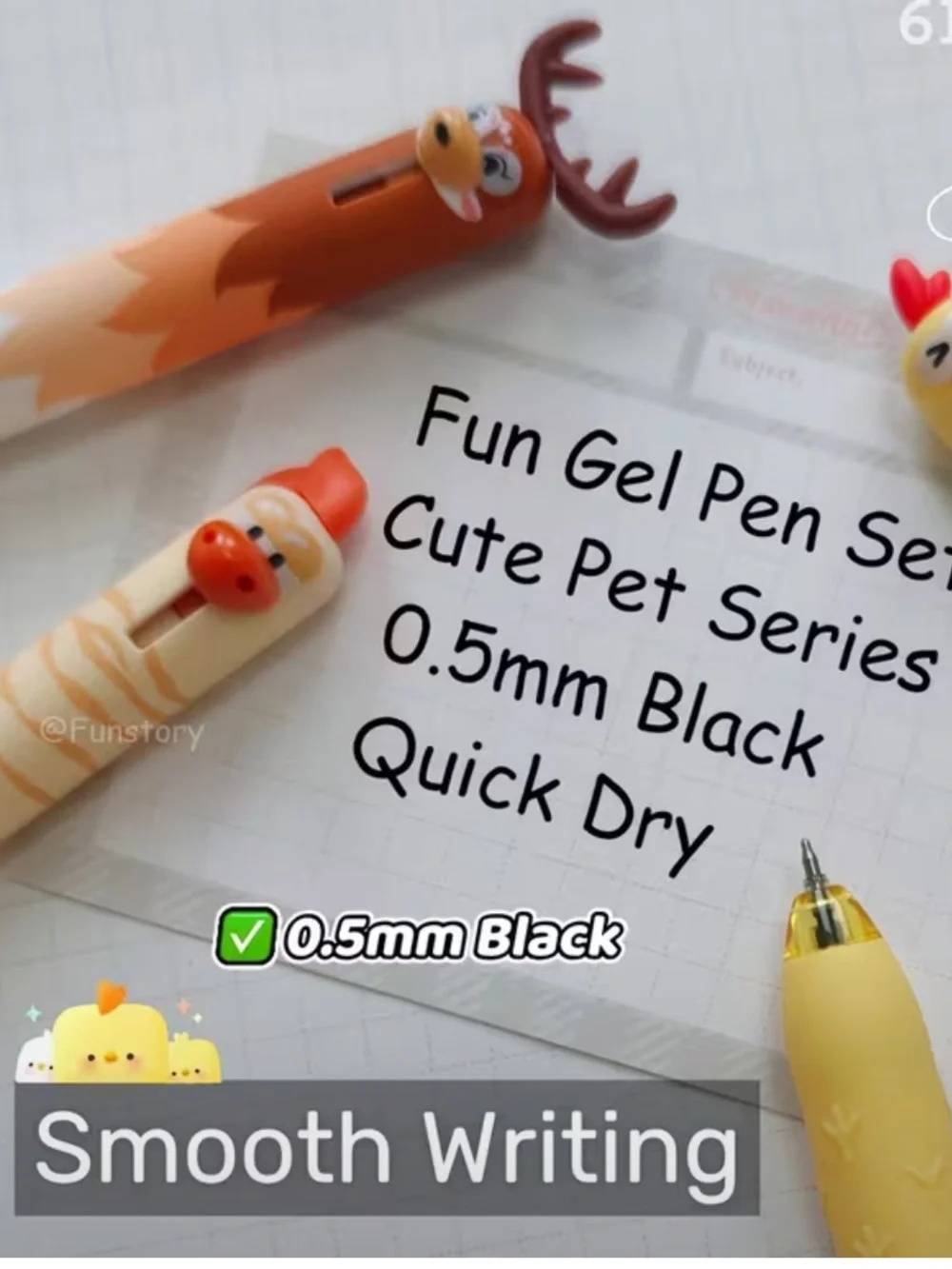 Cute Animal Character Pens – Set of 6 – New